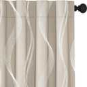 Deconovo Blackout Back Tab Curtains with Geometric Pattern, Room Darkening, Heat Blocking, Energy Saving Drapes for Bedroom, Living Room, 2 Panels, Light Beige, 52W x 84L Inch, Wave Stripe