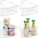 Oubonun Lazy Susan Organizers Set of 4, 10.2x 9.4x 4 Plastic Transparent Kitchen Cabinet Storage Bins with Handle, 4" Deep Container, 1/8 Wedge - Food Safe, without BPA