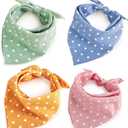 4PCS Spring Dog Bandanas Cat Birthday Cute Soft Cotton Puppy Scarfs Washable Daily Handkerchief Pink Green Blue Orange Comfortable Gifts, Adjustable Accessories for Small Medium Large Girl Boy Pup Pet