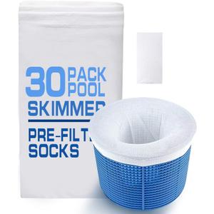 GOKU 30-Pack Swimming Pool Filter Skimmer Socks for Inground & Above Ground Pool Fine Mesh Leaves Pollen Catcher Debris Pre-Filter Scum Sock, Pool Basket Net Protector Strainer Screen Liners Savers