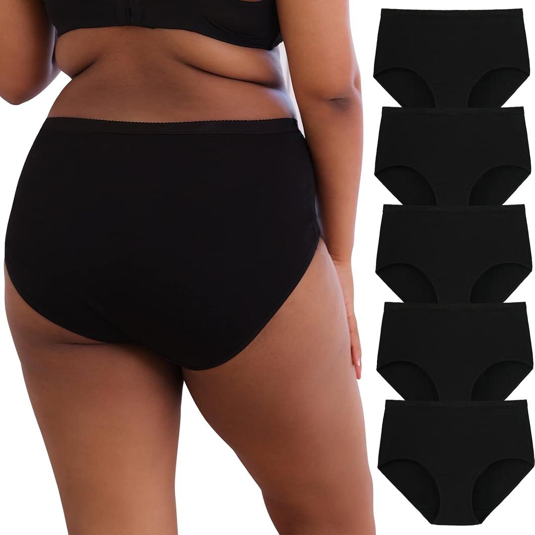 INNERSY Plus Size Big Curvy Woman Cotton Underwear High Waist Briefs 5-Pack, 4XL