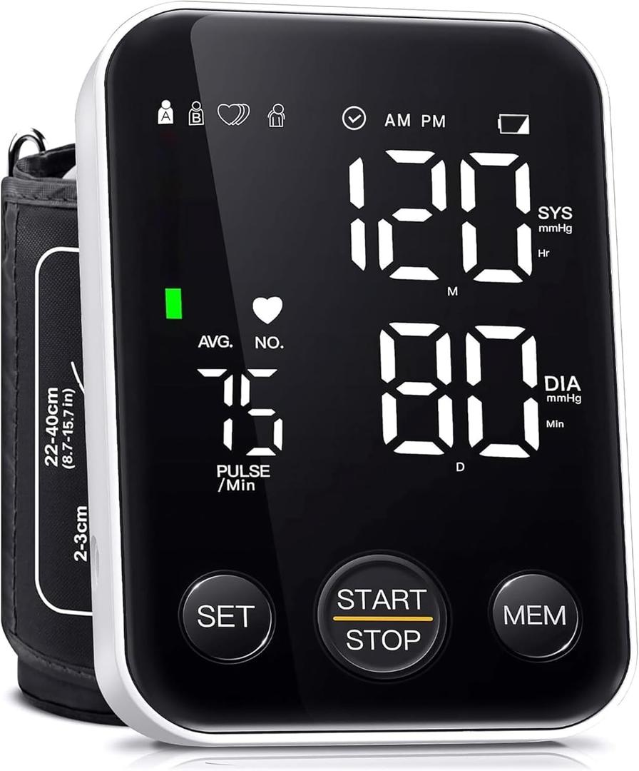 Oklar Blood Pressure Monitor Upper Arm Monitors for Home Use BP Machine Sphygmomanometer with 2x120 Reading Memory Adjustable Arm Cuff 8.7"-15.7" Large Display with LED Background Light Storage Bag (Black)