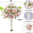Pink Champagne Roses 10 in, Fake Flowers Wedding Bouquets for Bride, Wedding Silk Artificial Flowers 10pcs for Wedding Party, Ceremony, Anniversary & Home Decor (Come with 3 Styles of 4.5 ft Ribbons)