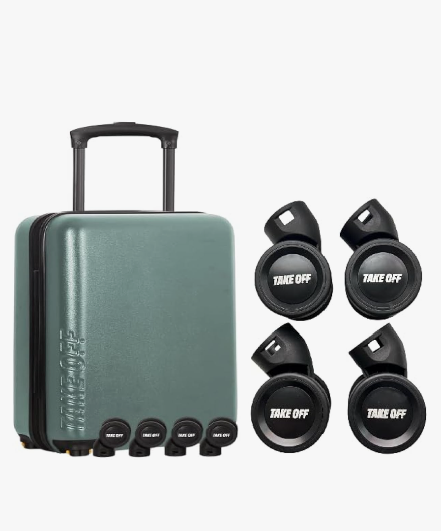 Take OFF Luggage Green Personal Suitcase + 4 Replacement Wheels