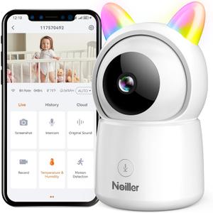 NOILLER 1080P Pan/Tilt Security Camera for Baby Monitor, 2.4G WiFi Pet Camera with Motion Detection, Night Vision, 2-Way Talk, RGB Night Lights, Lullabies, TF/Cloud Storage, Works with Alexa & Google Home