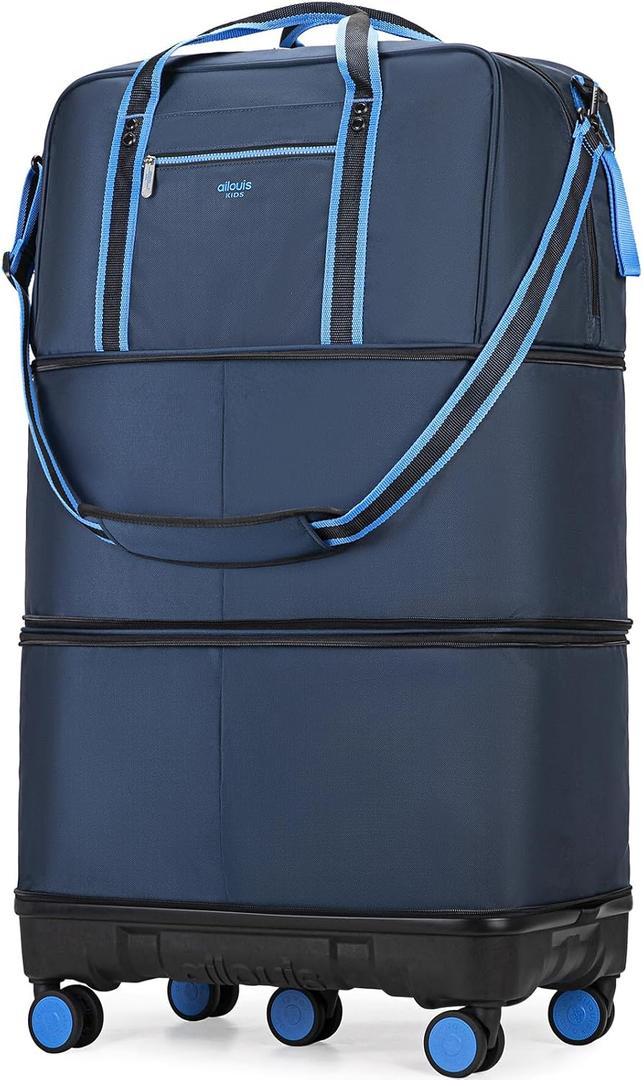 Rolling Duffle Bag with Detachable Wheels, Large Capacity Expandable Foldable Suitcase for Travel,Collapsible Luggage Carry on Duffel Overnight Weekend Bags, 40x29.7x8.9 Cm , 125l