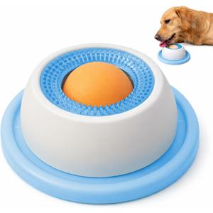 Calming Lick Bowl for Dogs & Cats, Non-Slip Slow Feeder with Rotating Lick Ball for Liquid & Wet Food, Anxiety Relief Enrichment Toy, Keeps Pets Busy, Happy & Engaged, 1 Pack