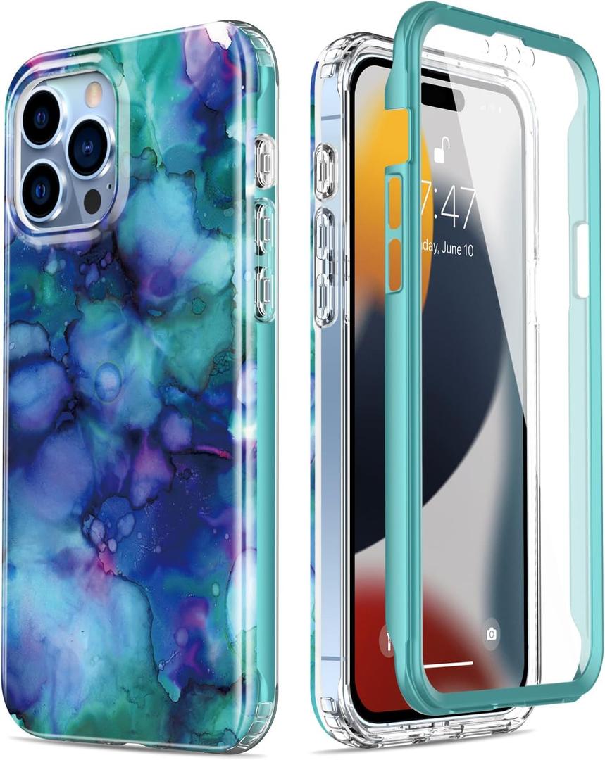 Esdot for iPhone 15 Pro Case with Built-in Screen Protector,Ultimate Durable Cover with Fashionable Designs for Women Girls,Stylish Protective Phone Case 6.1" Opal Marble Purple