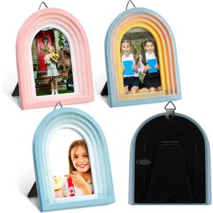 Qunclay 3 Pcs 2 x 3 Inch Boho Small Picture Frames Wallet Size Vertical Arc Resin Picture Frame with Gradient Design Tabletop Decor for Hanging Display Home Decor