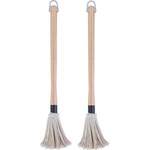 Donxote 18 Inch BBQ Mop Brush Set of 2, Wooden Long Handle Cotton Head Mopping Basting Grill Sauce Perfect for Grilling Smoking Steak Marinade or Glazing