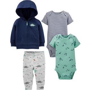 Simple Joys by Carter's baby-boys 4-piece Jacket, Pant, and Bodysuit Set (Dark Blue/Green/Grey Dinosaur/Navy Stripe) Size: 18 Months