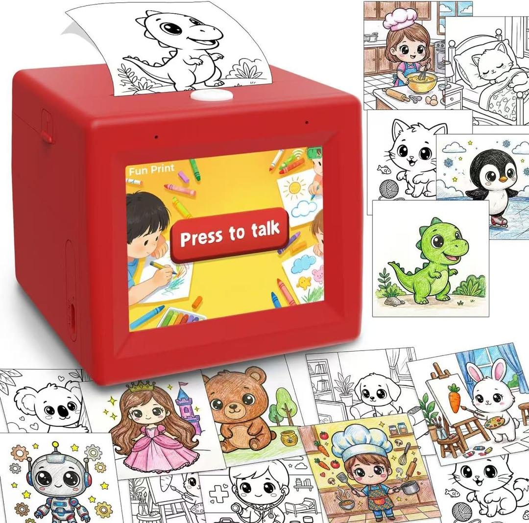 AI Mini Sticker Printer Toy for Kids - Interactive Voice Controlled Portable Thermal Inkless Sticker Maker Machine for DIY Arts and Crafts, 3 4 5 6 7 8 9 10 11 12 Year old Kid Christmas Birthday Gifts