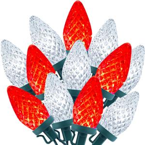 C9 LED Christmas String Lights - 82ft 100 LED Outdoor String Lights with Timer and 8 Lighting Modes, Plug in Extendable Roofline Lights String for Outside Yard Porch Christmas Holiday Decoration (Red and White)