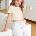 BOOPH Girls Casual Cargo Shorts Athletic Running Shorts with Pockets for Kids Summer 5-14 Years (White)