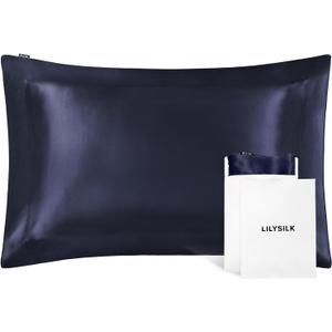 LILYSILK 100% Silk Pillowcase 1PC 25MM Pure Bed Pillowcase for Hair & Skin Oxford Envelope Double-Sides Charmeuse Silk,Navy Blue Standard 20x26 inches