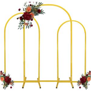 Set of 3 Wedding Arch Stand Gold Metal Arch Frame for Baptism Wedding Ceremony Birthday Party Bridal Baby Shower Event Celebration Decor (7.2FT, 6.6FT, 6FT )