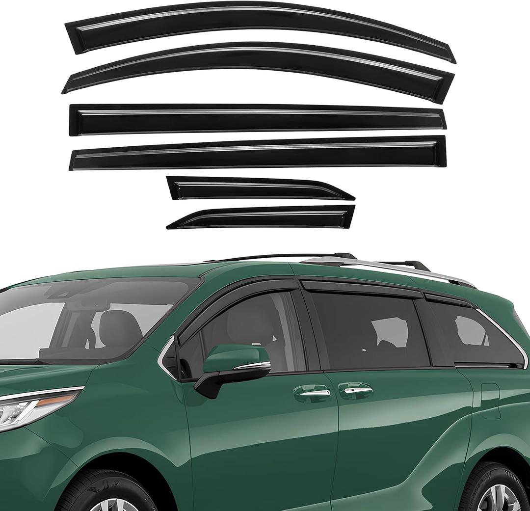 Rain Guards Compatible with Toyota Sienna 2021 2022 2023 2024 2025 2026, Tape-On Extra Durable Side Window Visor Deflectors 2021-2026 Sienna Rain Guard Black 6 PCS