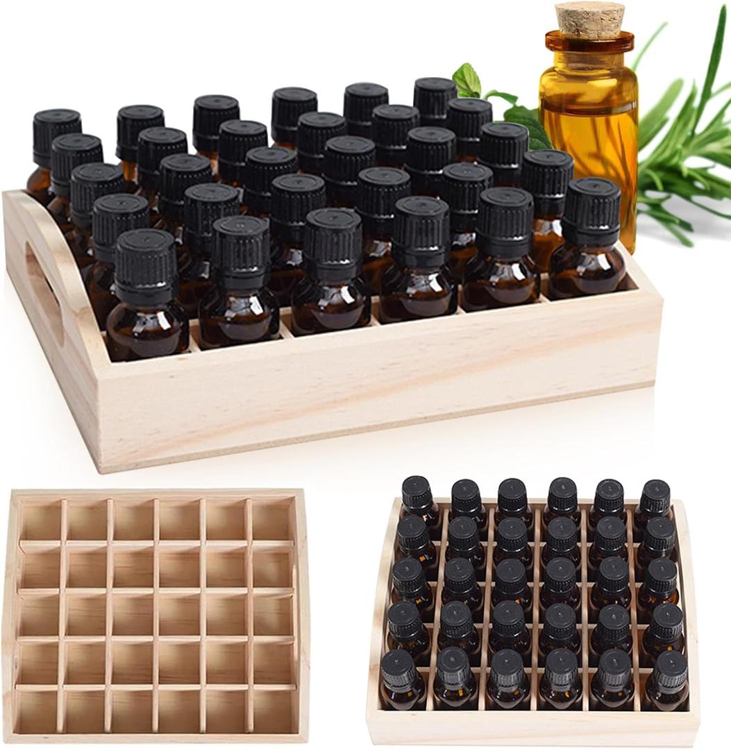 VolksRose 30-Slot Wooden Storage Box - Fits 5-15 ml Bottles, Travel & Presentation Storage, Nail Polish & Perfume Collection