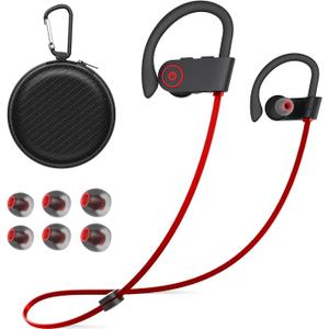 Bluetooth Headphones Wireless Earbuds 16H Playtime Wireless Headphones IPX7 Waterproof Bluetooth 5.3 Running Headphones with Mic Stereo In Ear Earphones Sound Isolation for Workout, Sports Red (Normal)