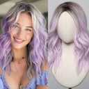 testar Purple Wig Medium Length Lavender Wigs for White Women 20 Inch Short Middle Part Bob Wig Heat Resistant Synthetic Wavy Curly Wigs for Girls Daily Party/Christmas Use