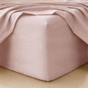 MooMee Fitted Bottom Sheet Only 100% Washed Cotton Linen Like Textured Breathable Durable Soft Comfy Deep Pocket Fits Mattress up to 17" (Greyish Pink, Twin)