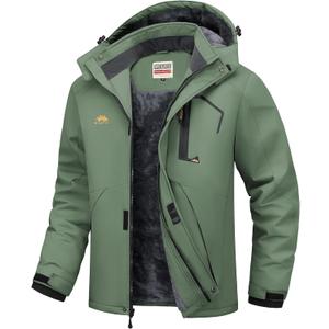 WULFUL Men's Ski Jackets Warm Winter Snow Windbreaker Resistant Snowboard Fleece Coat Mountain Waterproof Parka with Hood (Large, Army Green)