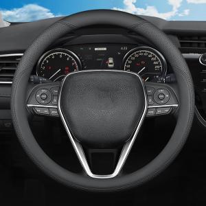 Steering Wheel Cover for Toyota Camry Corolla Rav4 Highlander Sienna Avalon Land Cruiser Yaris Hybrid XSE SE LE XLE TRD Limited Cross Car Accessories, 2026 Black Leather 14.5-15 inch