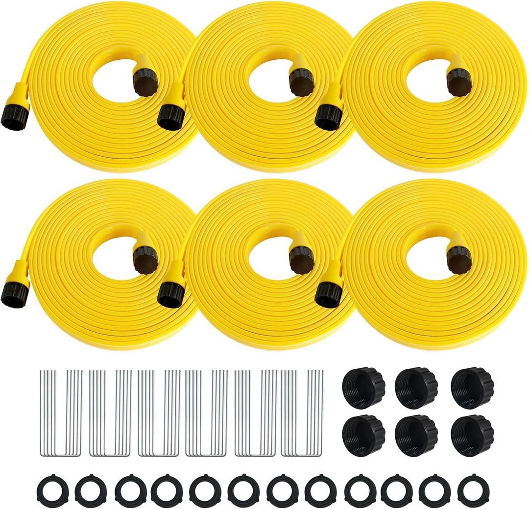 6-Pack Sprinkler Hose with Holes 25 ft Flexible Sprinkler Soaker Hose for Lawn & Garden, 150 ft Total Drip Irrigation System Yard Watering Solution, Durable & Easy to Use