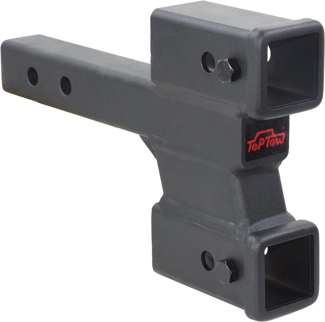 TOPTOW Trailer Dual Hitch Extender Adapter with 2 & 4-inch Riser/Drop, 2" Receiver, 2-inch Solid Shank, 10000lbs Capacity