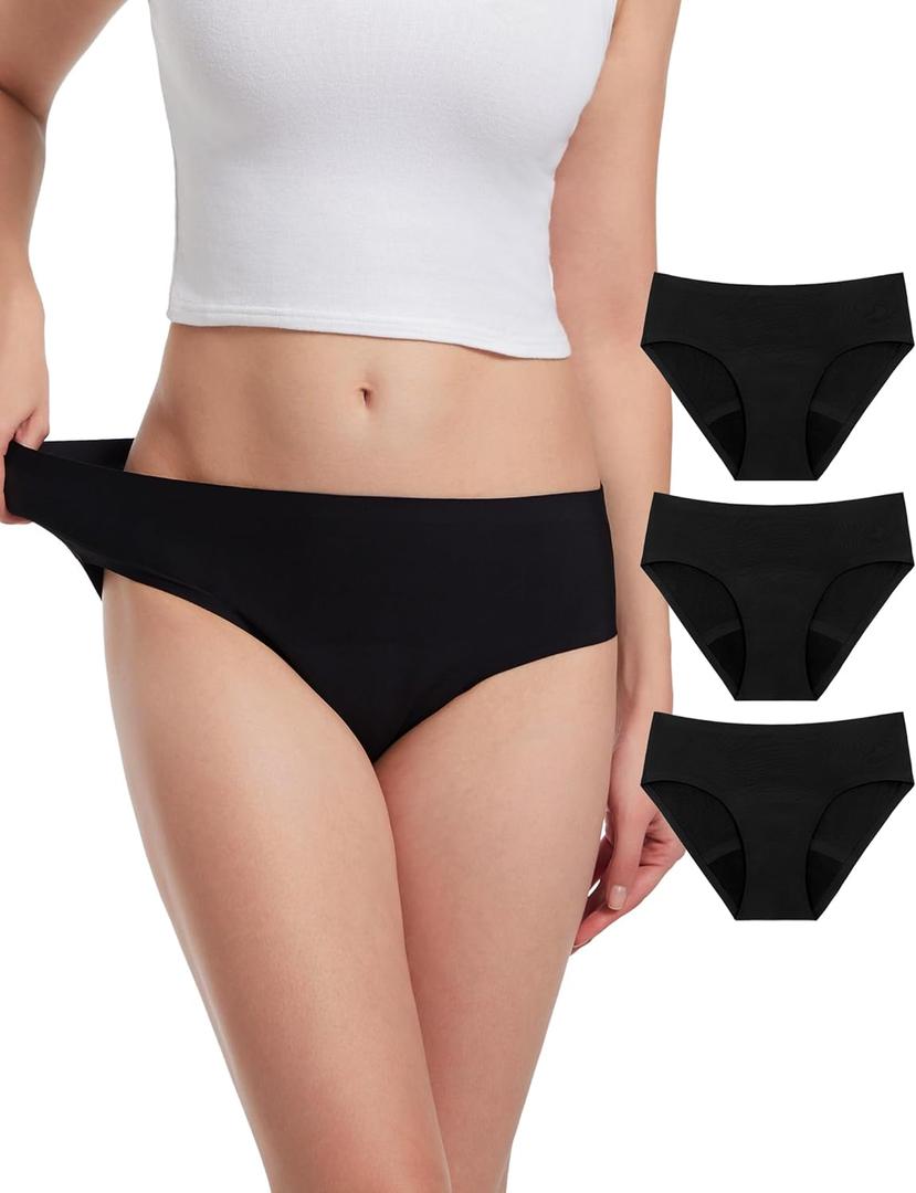 EcoPeriod Period Underwear for Women Heavy Flow Leakproof Menstrual Underwear Seamless Period Panties (Large-X-Large, Black 3 Pack)