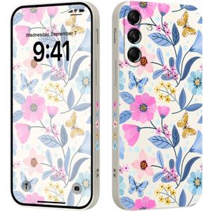 LEECG for Samsung S24 Plus Case, Flower Pattern Design S24 Plus Phone Cover Ultra Thin Soft Anti Drop Liquid Silicone Case for Samsung Galaxy S24 Plus 6.7 inch, Flower Rice White