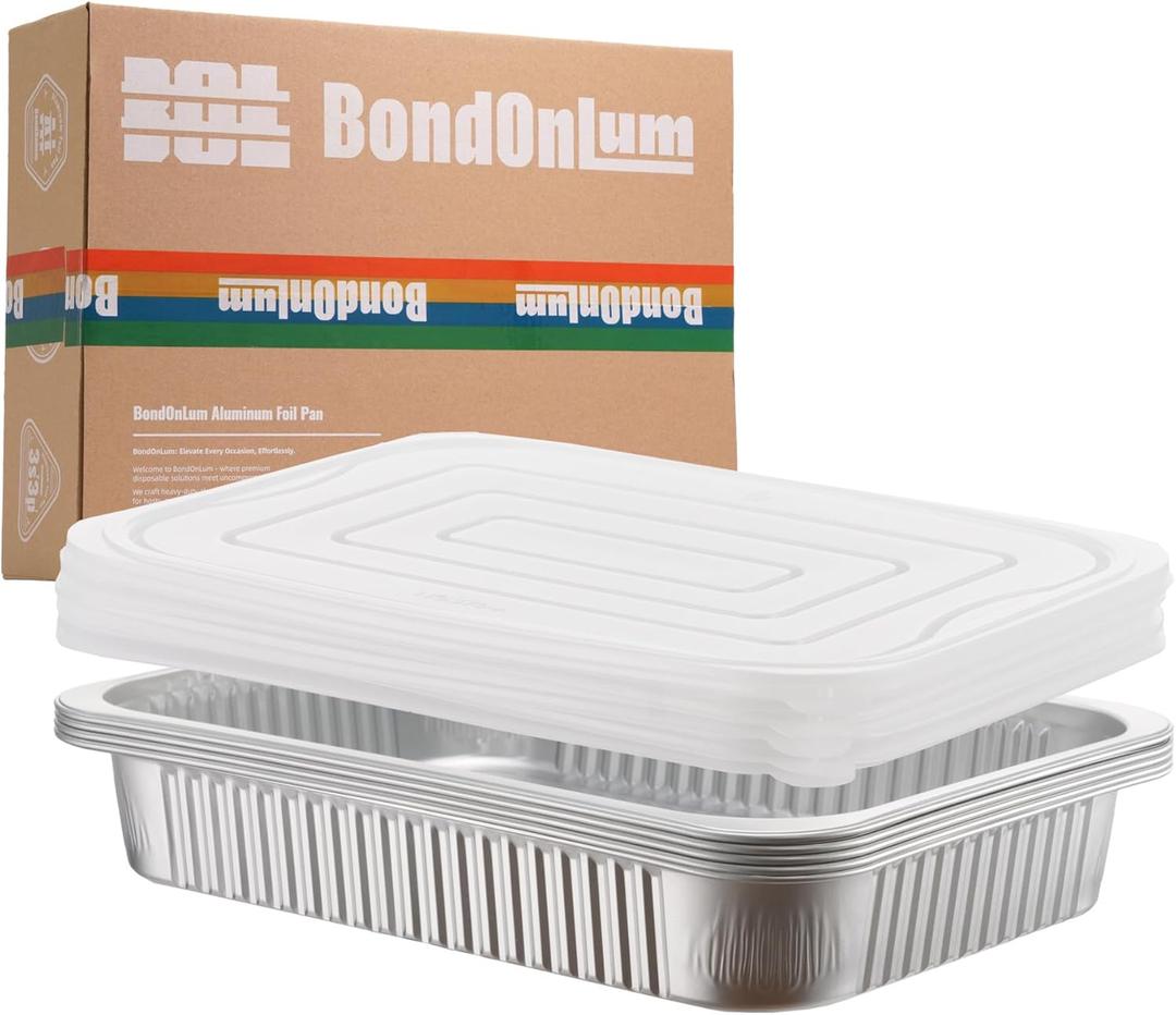 Aluminum Foil Pan with Lids, Heavy Duty Disposable Aluminum Baking Pans, 14.57"10.63" Steam Table Pans for Cooking, Heating, Storing, Prepping Roasting and Chafing (5 Pack Silver w/Lids)