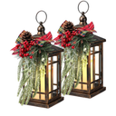 Baquler 2 Pcs Christmas Decorative Lantern LED Christmas Lantern 14" Bronze Vintage Flameless Hanging Candle Lanterns Xmas Centerpieces for Tables Indoor Outdoor Porch Decor (Black Red Plaid)