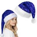 Yinxiang Jie Sequin Santa Hat for Adults, blue sequin Christmas Hat for Christmas New Year Party