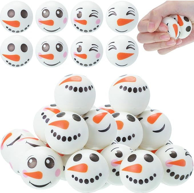 Jerify 60 Bulk Snowman Ball Christmas Snowman Stress Toys First Snowball Fight Snowmen Balls Sensory Stress Relief Toys Christmas Winter Party Favors Bag Filler Stocking Stuffers Gifts for Boys Girls