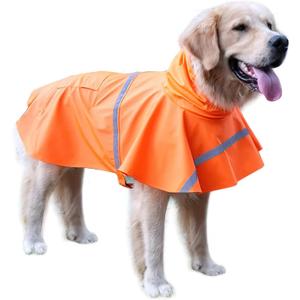NACOCO Large Dog Raincoat Adjustable Pet Waterproof Clothes Lightweight Rain Jacket Poncho Hoodies with Strip Reflective (L, Orange)
