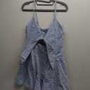 OYOANGLE Women's Vintage Bowknot Spaghetti Strap Denim Romper Sleeveless Wide Leg Jean Short Jumpsuits (X-Large)