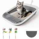 Pawise Foldable Cat Litter Box, Low Entry Collapsible Cat Litter Box with Scoop, Travel Pet Potty Pan & Anti-Splash Toilet for Kittens, Senior Cats & Disabled Cats (with Cat Teaser & Litter Mat Grey)