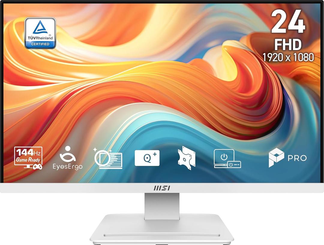 msi PRO MP241W E14V 24-inch IPS 1920 x 1080 (FHD) Office Monitor, 144Hz, Free-Sync, HDMI, DisplayPort, VESA Mountable, Tilt, Speaker, 4-Side Slim Bezel 1ms, White