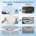 2PCS XXL Shoe Washing Machine Bag with Adjustable Shoes Trees - Heavy Duty Reusable Shoe Laundry Bag for Washer and Dryer - 360 Deep Clean & Protect Chenille Microfiber Sneakers Wash Bags - White