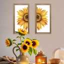 pechpell Set of 2 Sunflower Wall Decor Wood Framed, Wooden Summer Wall Art, Yellow Sunflower Pictures Kitchen Bedroom Bathroom Living Room Office Decorations for Home