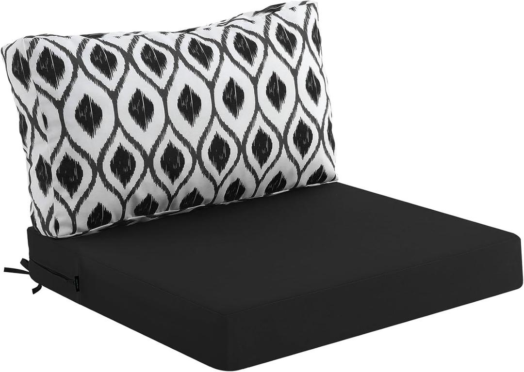 idee-home Outdoor Cushions for Patio Furniture, Outdoor Seat Cushion, Waterproof Hampton Bay Deep Seat Replacement Couch Chair Cushions for Garden Lawn Backyard Deck, 26.5 x 26.5 Black Pattern (Leaf Geometry Black)