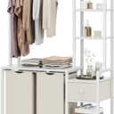 Laundry Hamper with Shelf, 5 Tiers Tall Laundry Basket Sorter with 2 Pull-Out and Removable Bags, Clothes Rack with Laundry Sorter for Laundry Room Bathroom Bedroom, White