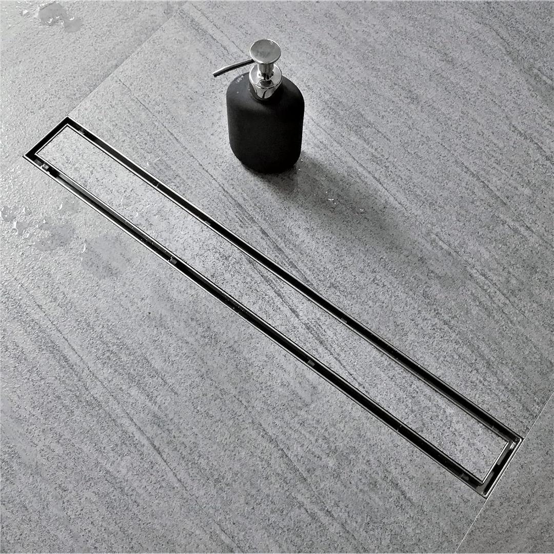 Neodrain 48-Inch Linear Shower Drain with Tile Insert Grate,Brushed 304 Stainless Steel Rectangle Shower Floor Drain, Linear Drain with Leveling Feet, Hair Strainer