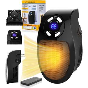 Upgrade Smart Plug in Wall Space Heater,450W Programmable Portable Electric Small Safe Heater,Adjustable Thermostat Timer,Overheat Protection,LED Display (Black-Smart)