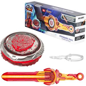 Infinity Nado Battling Toys, Battle Set for 8-12 with Spinning Top & Sword Launcher, Metal Brust Gyro for Boys and Girls Age 5+, Blazing War Bear, Flame Red