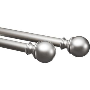 Amazon Basics Easy Installation Adjustable Curtain Rod for Windows with Round Finials, 1-Inch Rod, 72" to 144", Nickel, 2-Pack