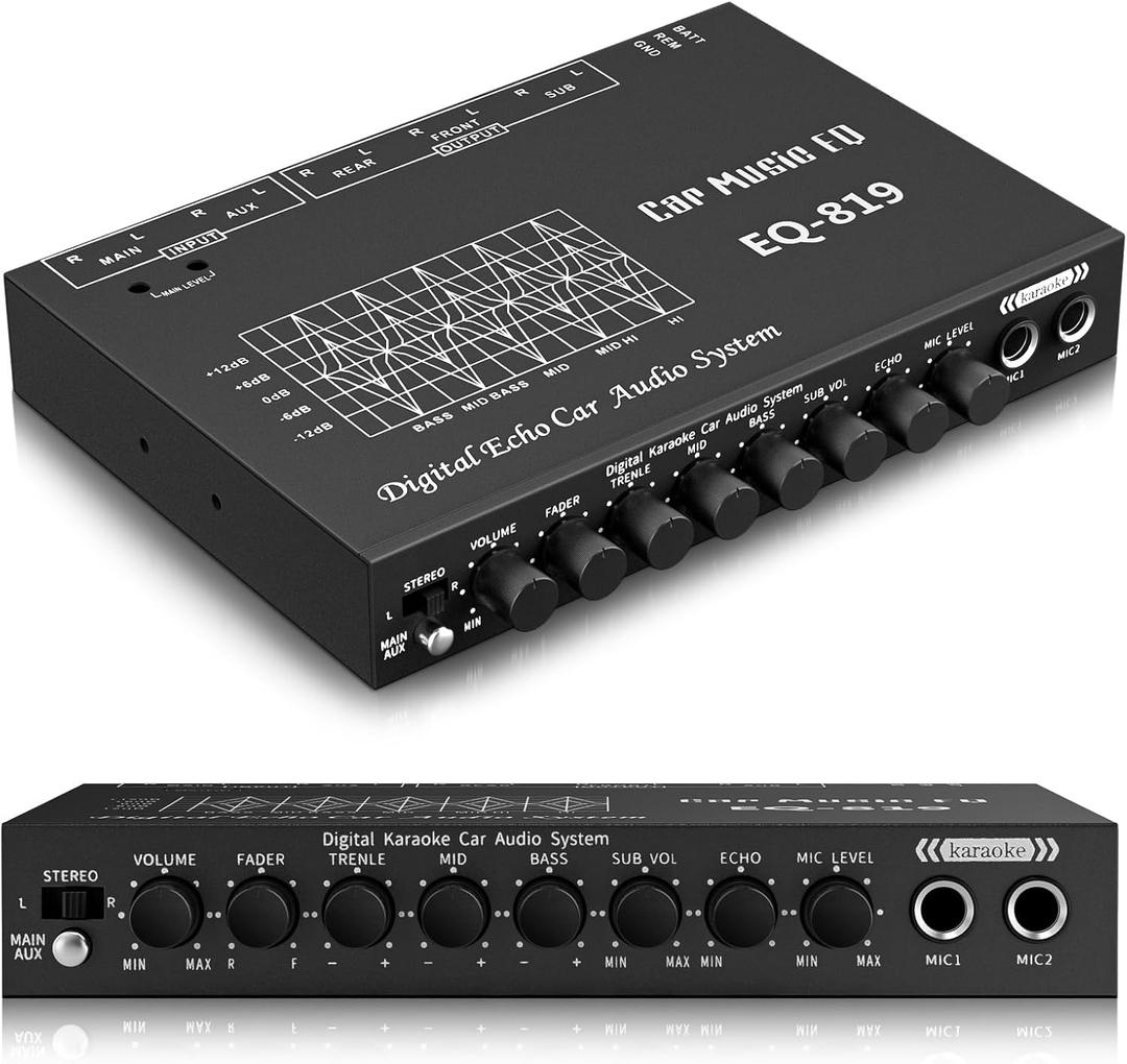 EQ-819 Car Audio Equalizer, Car Equalizer Car Audio Car EQ with Karaoke Funtion Mic Input, acualizador Digital Equalizer car Audio car Amplifier equalizers with Aux Input/EQ Tuning/Echo