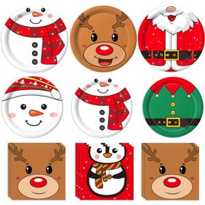 Oigco 100Pcs Christmas Party Supplies Kit - Serves 30 Guests, Including Dinner Plates, Dessert Plates, and Napkins, Perfect for Any Xmas Party Supplies Party Decorations