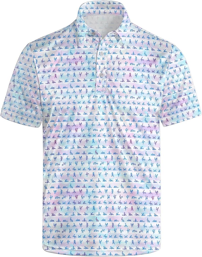Men's Funny Golf Shirt Short Sleeve, Casual Polo Shirts for Men | 3d Print, Quick-Dry Athletic Golf Polo Shirts, Moisture Wicking Performance, 4-Way Stretch, (White, M)